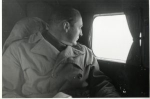 A pensive Crown Prince Olav of Norway flying into the Island in September 1944.  He visited Norwegians who were here awaiting security clearance to join the Free Norwegian forces in the UK. Courtesy of Manx National Heritage (PG 14414)